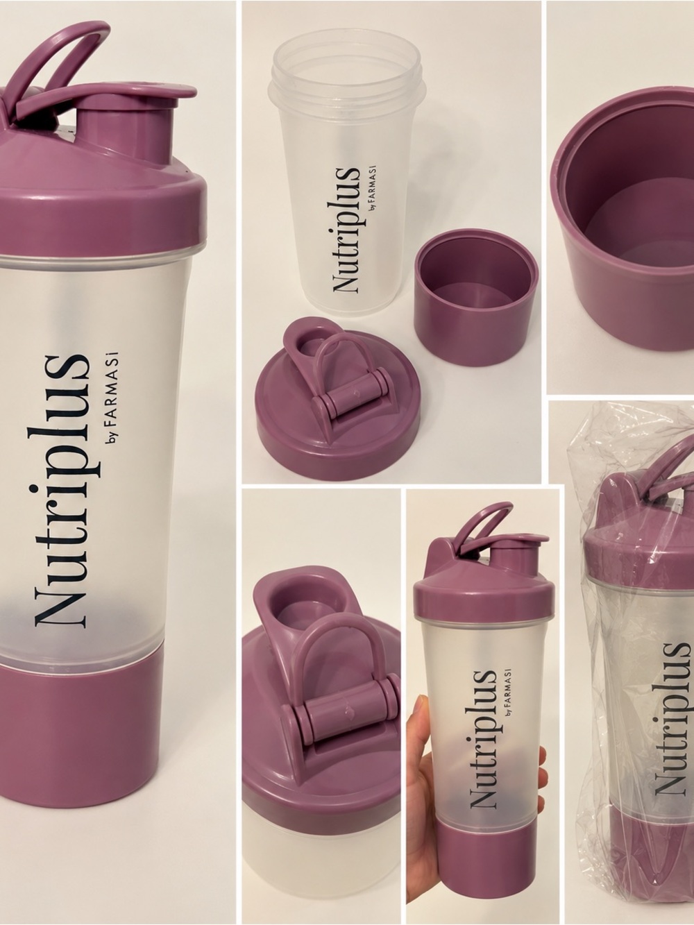 Farmasi Nutriplus Shaker Bottle with Storage Compartment – Purple